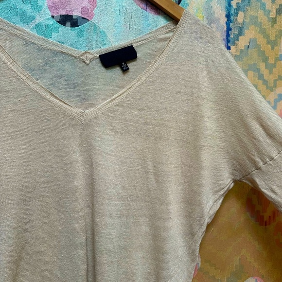 Nili Lotan Camel V-Neck Ginny Linen Sweater - Picture 9 of 12